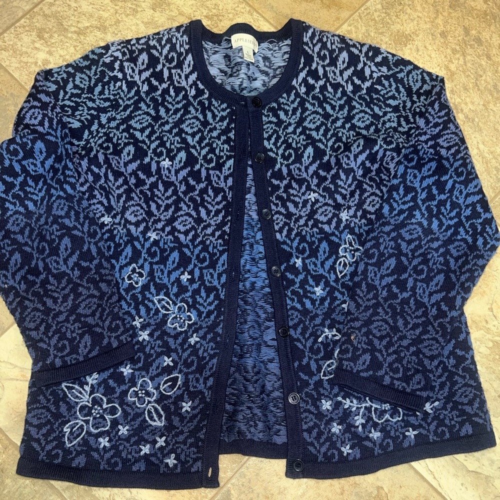 Appleseed's Navy Blue Floral Cardigan